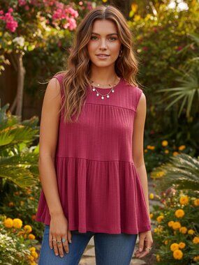 NEW Juicy S Pink Tiered Tank Top Babydoll Flowy Boho Chic Coastal Feminine